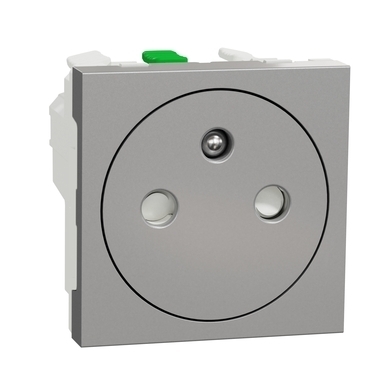 SCHN NU305230E Unica - Zásuvka skrytá 250V/16A 2P+E, clonky, bezšroubová, Aluminium