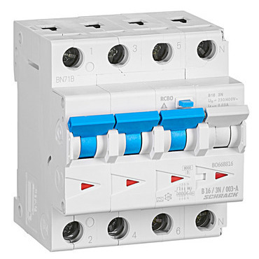SCHRACK BO668816-- Jistič s proudovým chráničem 6 kA, 3+N, B16A, 30 mA, A Řada BOLF