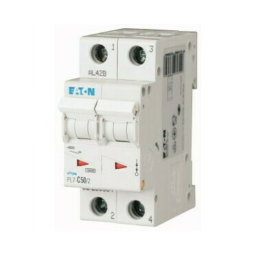Jistič dvoupolový EATON 263364 PL7-C50/2 PL7, char C, 2-pólový, Icn=10kA, In=50A