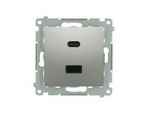 Nabíječka USB SIMON DEC2CAQ.01/43, 2násobná, 1x USB typ C+1x USB typ A, max. 30 W, stříbrná metalíza