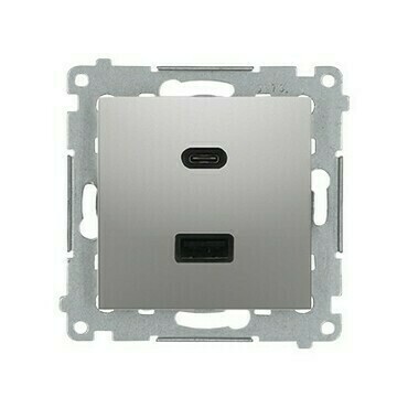 Nabíječka USB SIMON DEC2CAQ.01/43, 2násobná, 1x USB typ C+1x USB typ A, max. 30 W, stříbrná metalíza