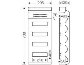 HEN KV 4548 Jističová skříň 4x 12 modulů, se svorkovnicí PE/N, kabelové vstupy přes elastické membrá