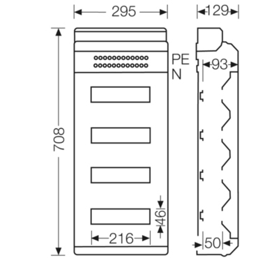 HEN KV 4548 Jističová skříň 4x 12 modulů, se svorkovnicí PE/N, kabelové vstupy přes elastické membrá