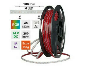 LED pásek MC LED SMD5050 RGB, 60LED/m, 8W/m, DC 24V, 280lm/m, IP67, 12mm, 50m