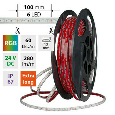 LED pásek MC LED SMD5050 RGB, 60LED/m, 8W/m, DC 24V, 280lm/m, IP67, 12mm, 5m