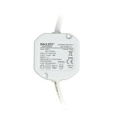 LED driver napěťový MC LED 20W, DC 24V/0,83A, IP67, do elektroinstalační krabice