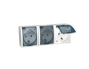 Zásuvka Schuko SIMON AQUARIUS AQGSZ1-3/11A, 3 nás., IP54, průhl. víčko, 16A/250V~, šr. sv., bílá