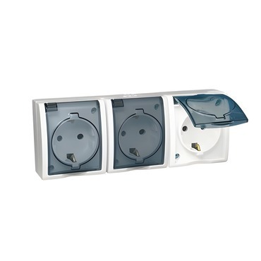 Zásuvka Schuko SIMON AQUARIUS AQGSZ1-3Z/11A, 3 nás., IP54, cl., průhl. víčko, 16A/250V~, šr. sv., b
