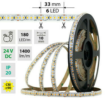 LED pásek MC LED SMD3528F, 180LED/m, 14,4W/m, 1400lm/m, IP20, DC 24V, 10mm, 5m, potraviny-ovoce
