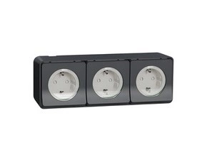 SCHN MUR36038 Mureva Styl - Kompletní zásuvka trojitá 16A Schuko, clonky, bezšroubová, IP55, povrcho