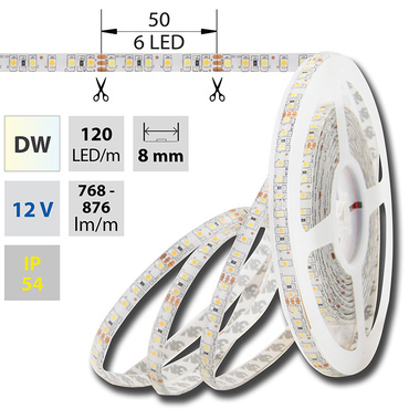 LED pásek MC LED SMD3528 dual white WW-CW, 120LED/m, 9,6W/m, 676lm/m, IP54, DC 12V, 8mm, 5m