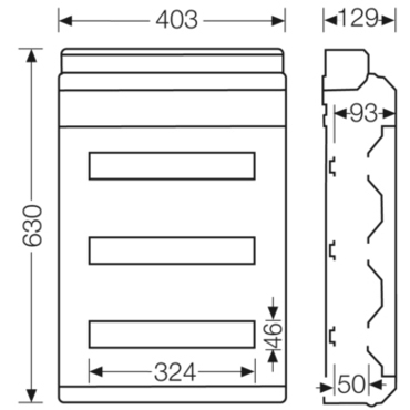 HEN KV 3654 Jističová skříň 3x 18 modulů, bez svorkovnice PE/N, kabelové vstupy přes elastické membr