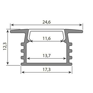 MC LED Vestavný hliníkový profil VL2 25x13mm bez difuzoru 2m