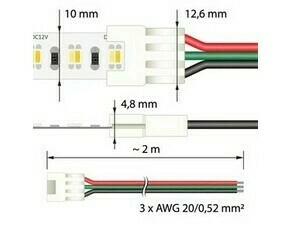 Konektor Připojovací MC LED double white LED pásků 10 mm, 3 piny, délka 2 metry, 20AWG, max. 3 A