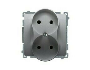 Zásuvka SIMON BMG2MZ.01/21, 2násobná, bez uzemnění, se clonkami, 16A/250V~, šroubové svorky, ocelová