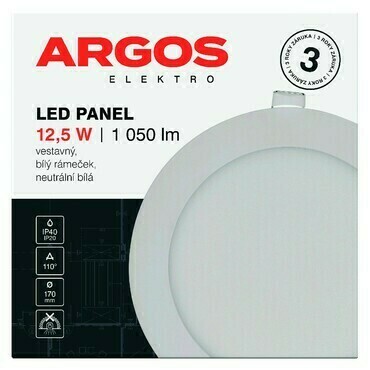 LED svítidlo vestavné ARGOS 12,5W, 1050lm, IP40/20, NW, kruhové, bílé