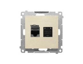 Zásuvka datová SIMON T62E.01/144, 2násobná stíněná RJ45 kat.6 s protiprachovou clonkou,champagne mat