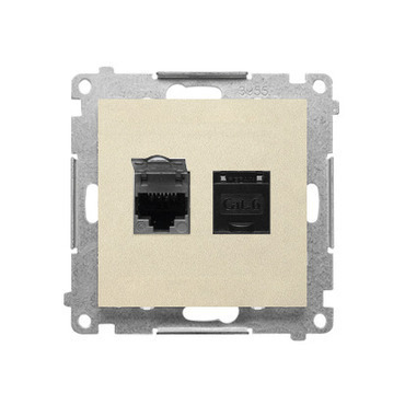 Zásuvka datová SIMON T62E.01/144, 2násobná stíněná RJ45 kat.6 s protiprachovou clonkou,champagne mat