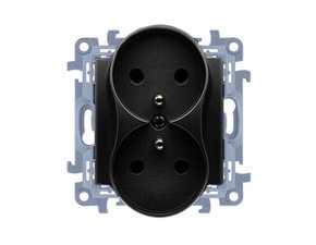 Zásuvka silová SIMON CGZ2MZ.01/49, 2 násobná, s uzemněním, se clonkami, šroubové svorky, černá matná