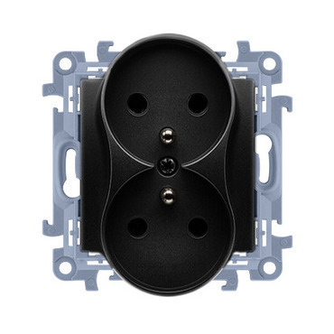 Zásuvka silová SIMON CGZ2MZ.01/49, 2 násobná, s uzemněním, se clonkami, šroubové svorky, černá matná