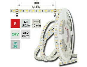 LED pásek MC LED SMD5050 R, 60LED/m, 14,4W/m, 360lm/m, IP20, DC 24V, 10mm, 50m