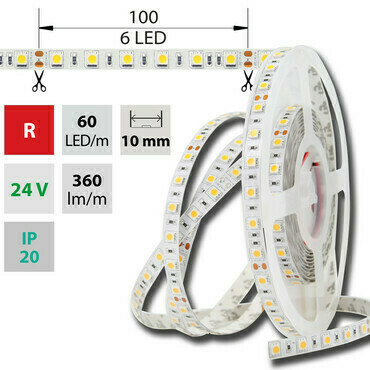 LED pásek MC LED SMD5050 R, 60LED/m, 14,4W/m, 360lm/m, IP20, DC 24V, 10mm, 50m