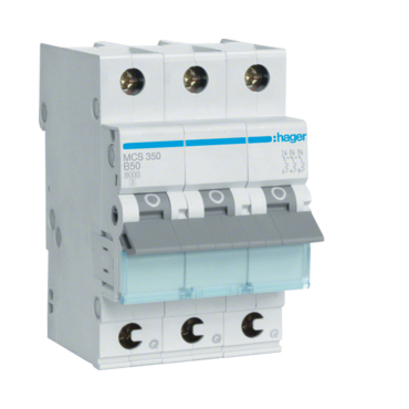 Jistič třípolový HAGER MCS350 3 pól. 50A, char.C, 6 kA, bezšroubové svorky