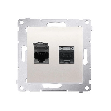 Zásuvka datová SIMON D62E.01/41, 2 násobná stíněná RJ45 kat. 6 s protiprachovou clonkou, krémová