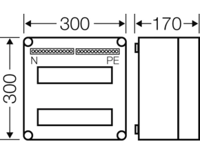 HEN Mi 1224 Jističová rozvodnice IP 65, prostor na 24 modulů ve 2 řadách, se svorkovnicí N/PE