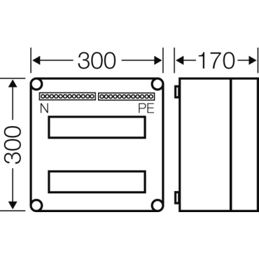 HEN Mi 1224 Jističová rozvodnice IP 65, prostor na 24 modulů ve 2 řadách, se svorkovnicí N/PE