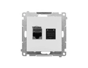 Zásuvka datová SIMON T62E.01/114, stíněná 2 nás. RJ45 kat. 6 s cl., světle šedá mat