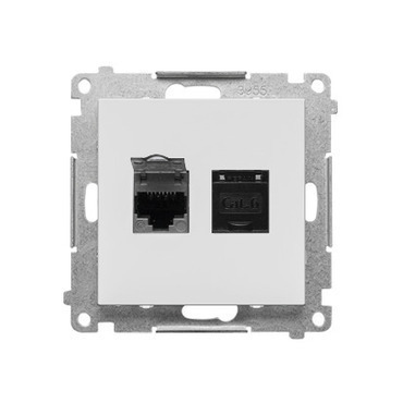 Zásuvka datová SIMON T62E.01/114, stíněná 2 nás. RJ45 kat. 6 s cl., světle šedá mat
