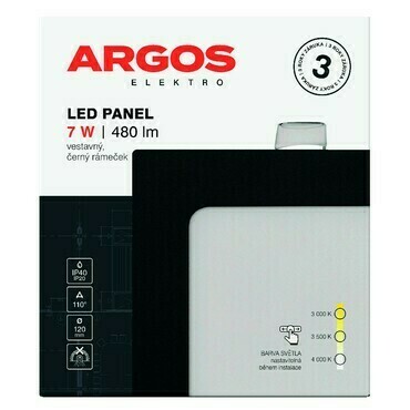 LED svítidlo vestavné ARGOS 7W, 480lm, IP40/20, CCT, čtvercové, černé