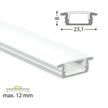 Profil vestavný MC LED VP, 23x8 mm bílý včetně mléčného difuzoru, 1 m