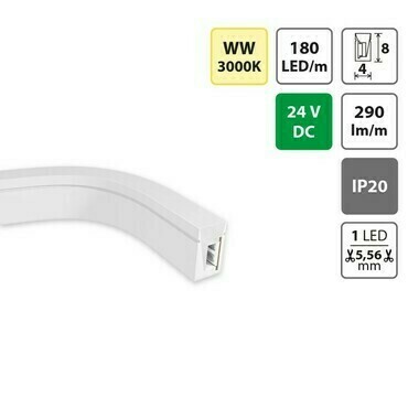 LED Neon MC LED 4x8mm SB/W/CV/FC, WW, 10W/m, DC 24V, 3000K, 290 lm/m, CRI 90, IP20, modul 5,56mm
