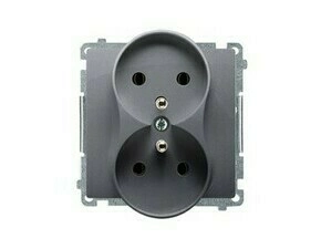 Zásuvka SIMON BMGZ2M.01/43, 2 nás, kolíky naproti sobě, 16A/250V~, šr. sv., stříbrná