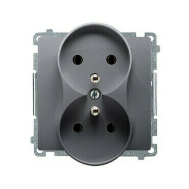 Zásuvka SIMON BASIC BMGZ2M.01/43, 2 nás, kolíky naproti sobě, 16A/250V~, šr. sv., stříbrná