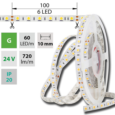 LED pásek MC LED SMD5050 G, 60LED/m, 14,4W/m, DC 24V, 720lm/m, IP20, 10mm, 5m