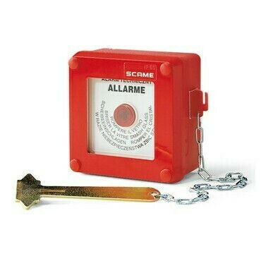 Tlačítko nouzové SCAME 676.35100, požární, kladívko, na omítku, IP55, červené