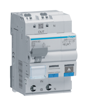 HAG ARF913D Oblouková ochrana s kombi. chráničem 1+N, 30 mA, typ A, 13A, char.B, 6 kA, QC