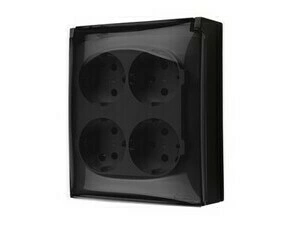 Zásuvka Schuko SIMON AQUACLICK ACGSZ4/49A, 4 nás., IP44, cl., průhl. víčko, 16A/250V~, šr. sv., čern
