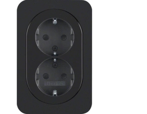 HAG 47292045 Dvojzásuvka, SCHUKO s rámečkem, 16 A, 250 V~, bezšroub. svorky, Berker R.1, černá, lesk