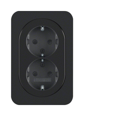 HAG 47292045 Dvojzásuvka, SCHUKO s rámečkem, 16 A, 250 V~, bezšroub. svorky, Berker R.1, černá, lesk