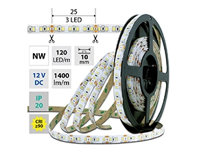 LED pásek MC LED SMD2835 NW, 120LED/m, 14W/m, 1400lm/m, IP20, DC 12V, 10mm, 50m