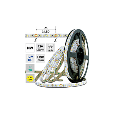 LED pásek MC LED SMD2835 NW, 120LED/m, 14W/m, 1400lm/m, IP20, DC 12V, 10mm, 50m