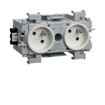 HAG GE20119016 Dvojzásuvka s ochranným kolíkem, pro čelní montáž, dopravní bílá