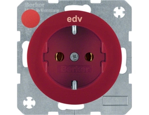 HAG 47432022 Zásuvka, SCHUKO, potisk "EDV", bezšroub. svorky, Berker R.1/R.3, červená, lesk