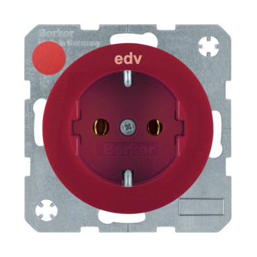HAG 47432022 Zásuvka, SCHUKO, potisk "EDV", bezšroub. svorky, Berker R.1/R.3, červená, lesk