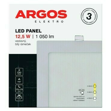 ARGOS LED panel vestavný, čtverec 12,5W 1050LM IP20 CCT - Bílá