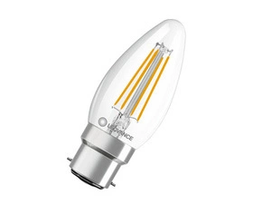 LED žárovka svíčka LEDVANCE LED CLB40 4W 827 FILCL B22D P, čiřá
